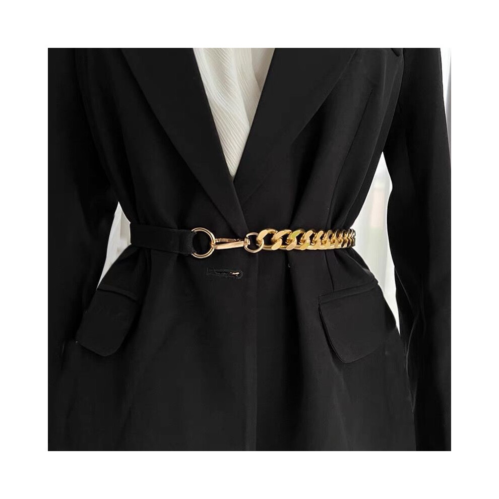 (Gold)Ceinture Chaîne Métal Tendance pour Femme Accessoire Robe Réglable en Élégant Argent Doré et