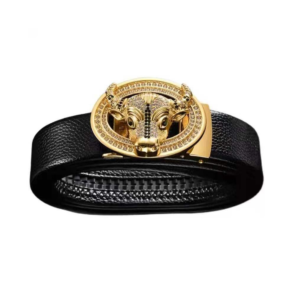 (StyleQQQQ)Ceinture pantalon en cuir à boucle automatique pour homme à la mode design texturé unique idéal pour la jeunesse style moderne