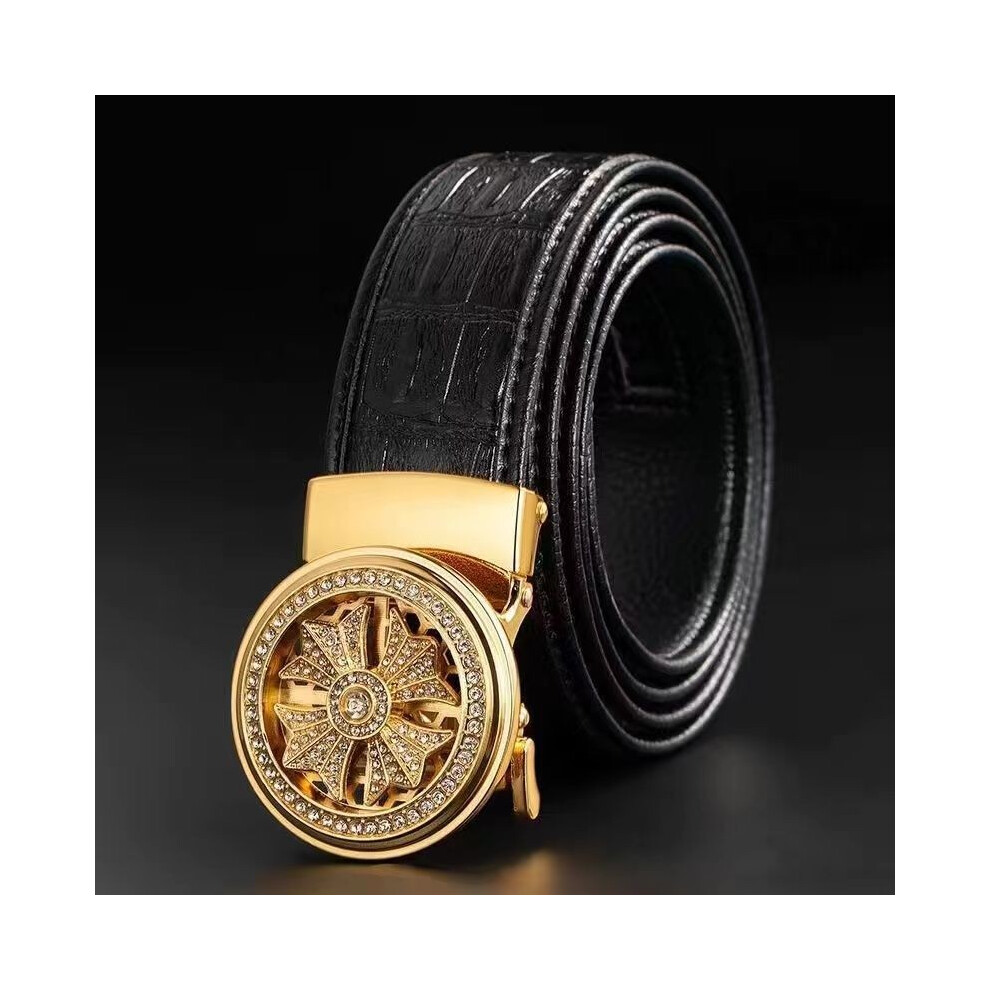 (StyleP)Ceinture pantalon en cuir à boucle automatique pour homme à la mode design texturé unique idéal pour la jeunesse style moderne