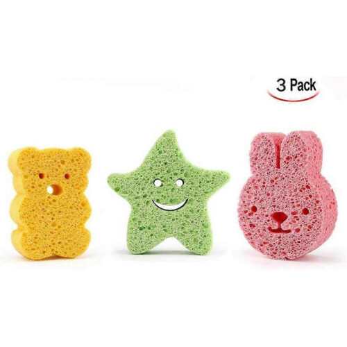 3Pcs Cute Star-Shaped Bath Sponge Bear Rabbit Colourful for Baby 1