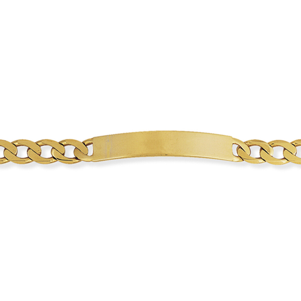 Jewelco London Mens Solid 9ct Yellow Gold 7.3mm Identity Curb ID Bracelet 8.25" 20cm - BRNR02622-08