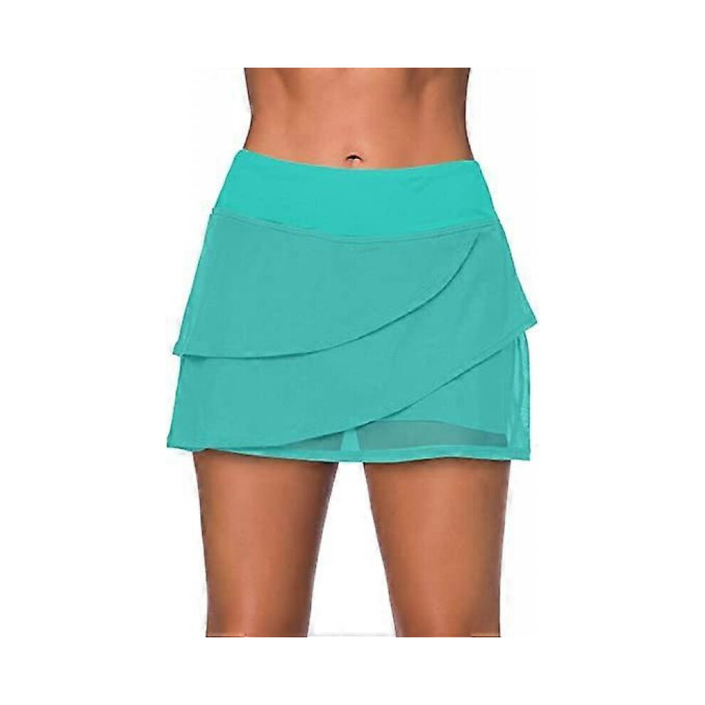 (L, Green) Women's Belt Layered Swimsuit Ruffle Swim Skirt Swimwear Bottoms