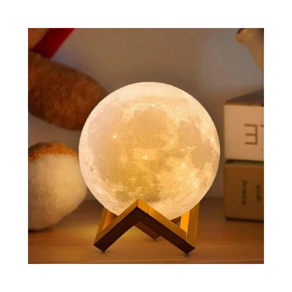 Moon Lamp Moon Light,with Wooden Stand Kids Night Light, Touch & Remote Control, USB Rechargeable