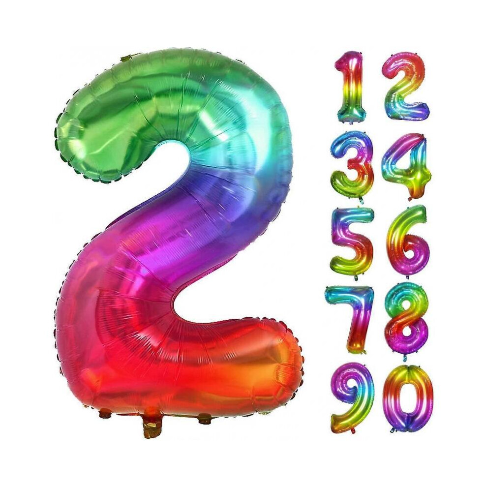 Birthday Number Balloon  40Inch Large Number Balloons, Rainbow Number 2 Balloon for Birthday Decorations (Number 2 )