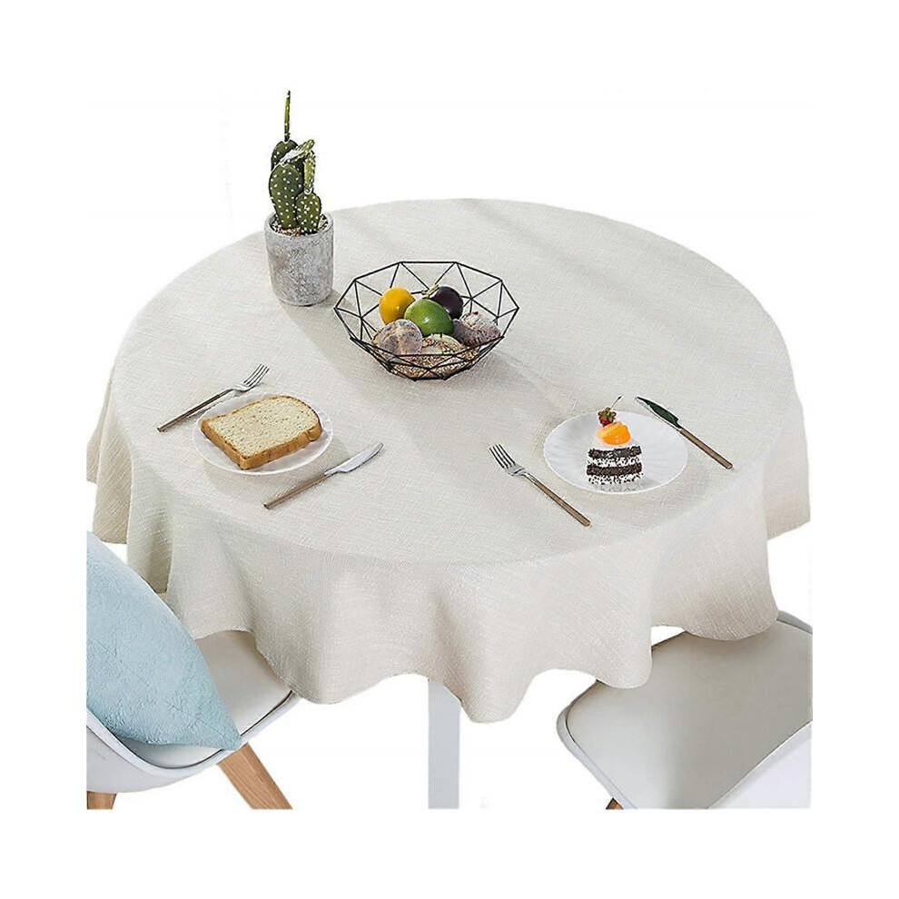 Cotton Linen Solid Color Tablecloth Round Simple Style Table Cover for Kitchen Dining  ( Off White, Round - 70 Inch )