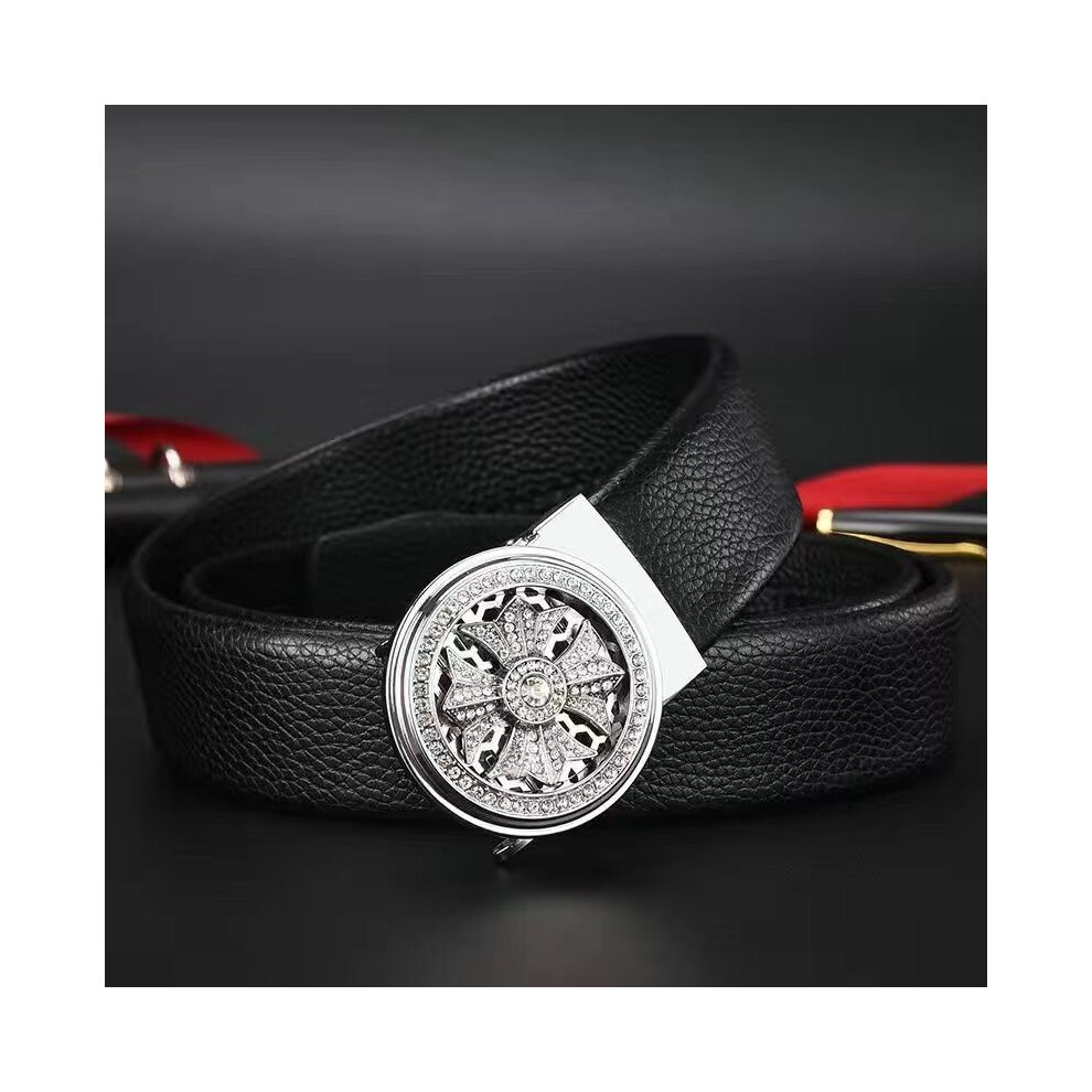 (StyleJ)Ceinture pantalon en cuir à boucle automatique pour homme à la mode design texturé unique idéal pour le style jeune moderne