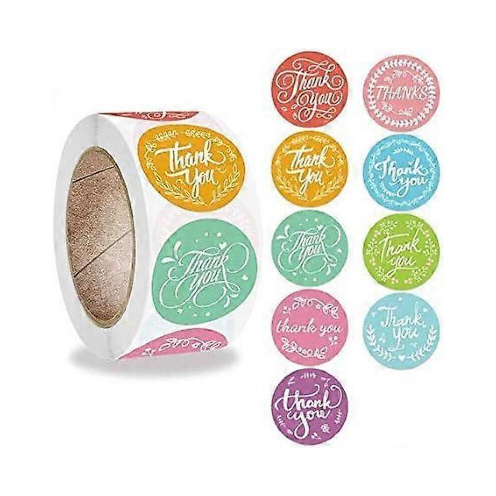 Thank You Stickers Roll 1" Flower Wreath 9 Beautiful Styles 500 Units in One Roll for Gift Dcor Sealing
