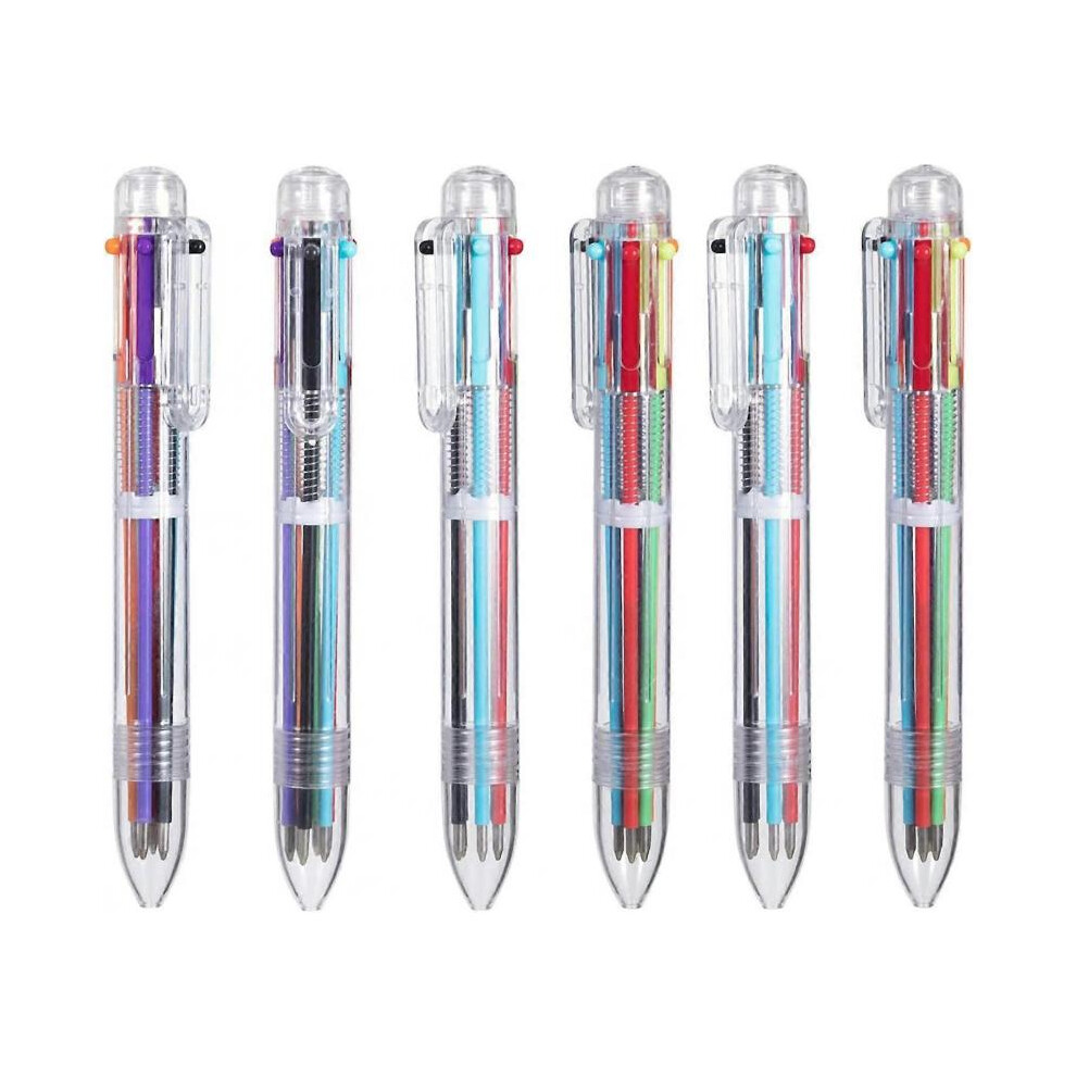 6-Pack Multicolor Pens 6-in-1 Retractable Ballpoint Pen 6-Color Clear Barrel Ballpoint Pen