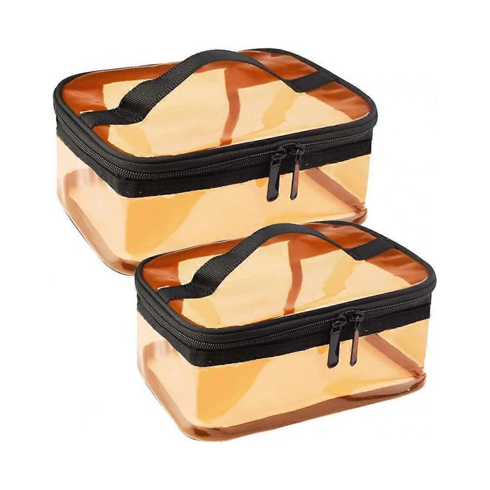 2 Pack Portable Clear Makeup Bag Zipper Waterproof Cosmetics Bag Transparent Travel Storage Carry Pouch PVC Zippered