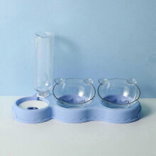 Pet Cat Bowl Automatic Feeder Dog Cat Food Bowl with Water Fountain Double Bowl Drinking Raised Stand Dish Bowls for Cats blue