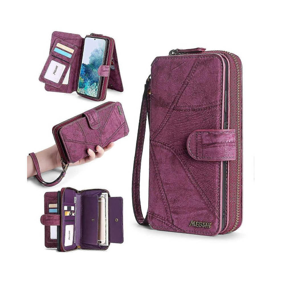 (Wine For Iphone13) Magnetic Leather Wallet Case Multifunction Phone Protective Case For Iphone Red 5004229700999
