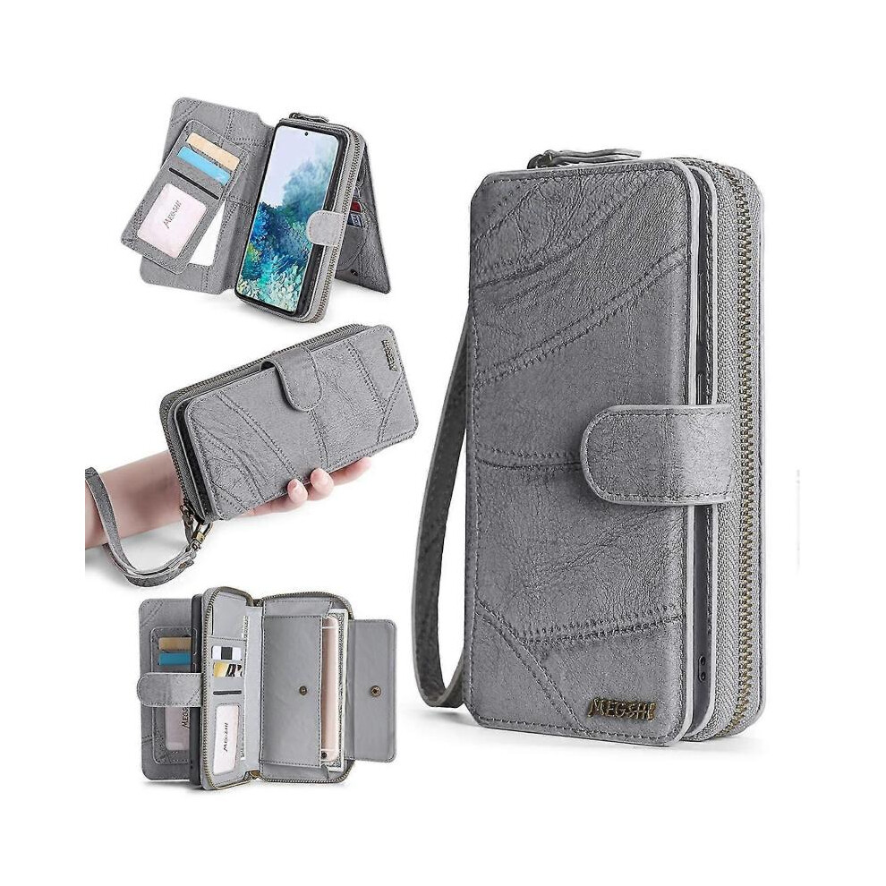(, For Iphone14) Magnetic Leather Wallet Case Multifunction Phone Protective Case For Iphone Grey 5004229701057