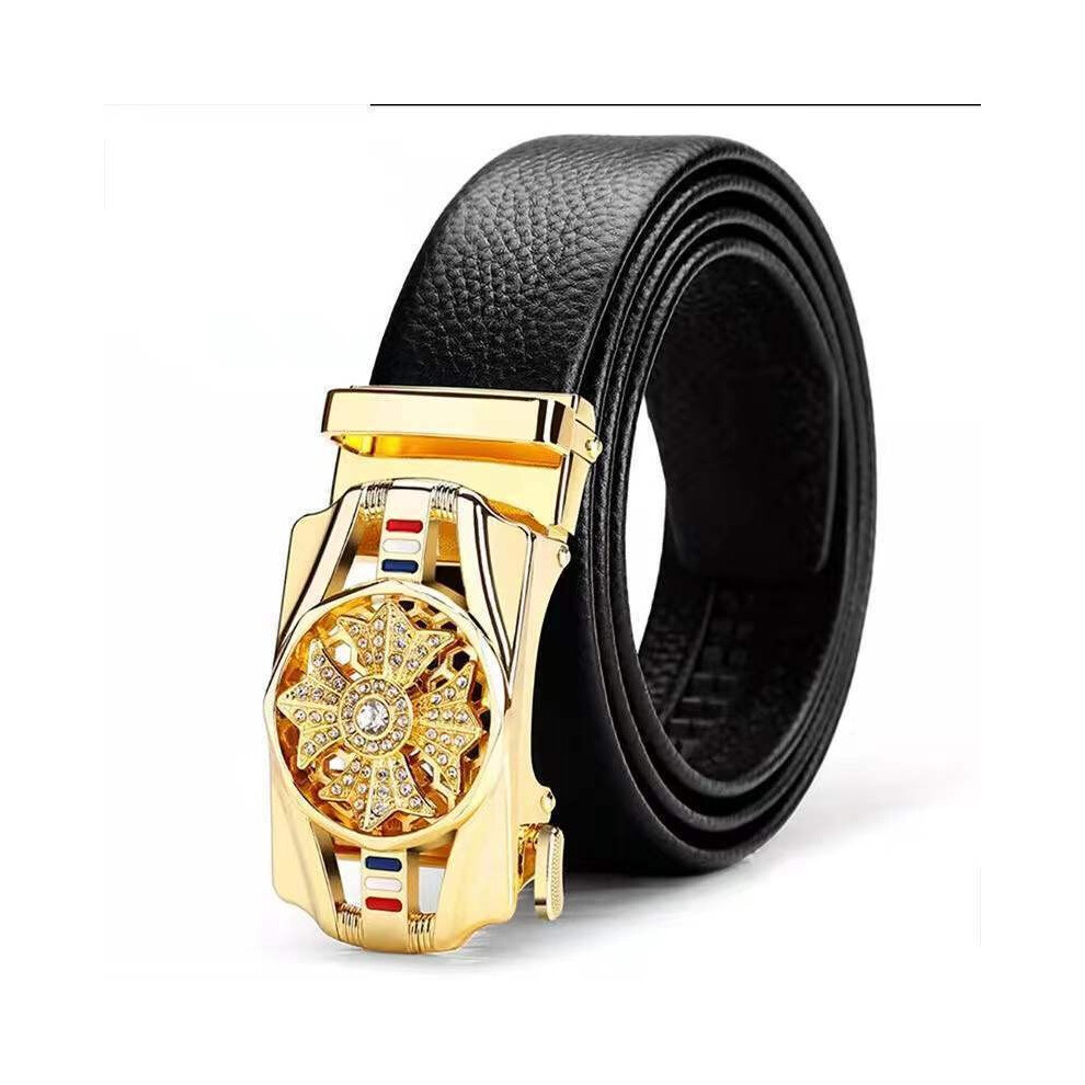 (StyleFF)Ceinture pantalon en cuir à boucle automatique pour homme à la mode design texturé unique idéal pour le style jeune moderne