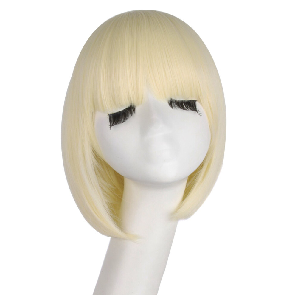 Mapofbeauty Unisex Not,Specified 12 Inch/30Cm Fashion Lady Short Straight Flat Bangs Bob Wig (Light Blonde)