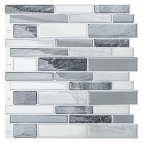Longking selvklæbende køkken backsplash marmor look dekorative fliser (10 fliser)