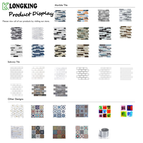 Longking selvklæbende køkken backsplash marmor look dekorative fliser (10 fliser) 2