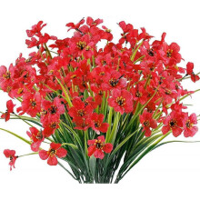 12 Bunch Artificial Flowers Outdoor UV Protection Fake Flowers Colorfast Plastic Plant Garden Porch Decoration(dark red)