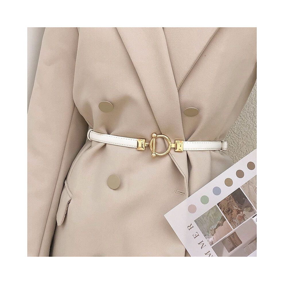(White Belt)Ceinture PU élégante polyvalente pour femme avec boucle lisse design pour paires de robes chics