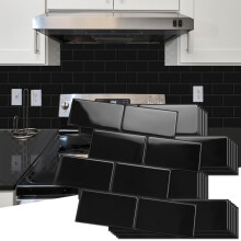 Art3d Peel and Stick Backsplash 10-Pack Thickened Stick on Subway Tiles Faux Ceramic Tiles for Kitchen Bathroom Black