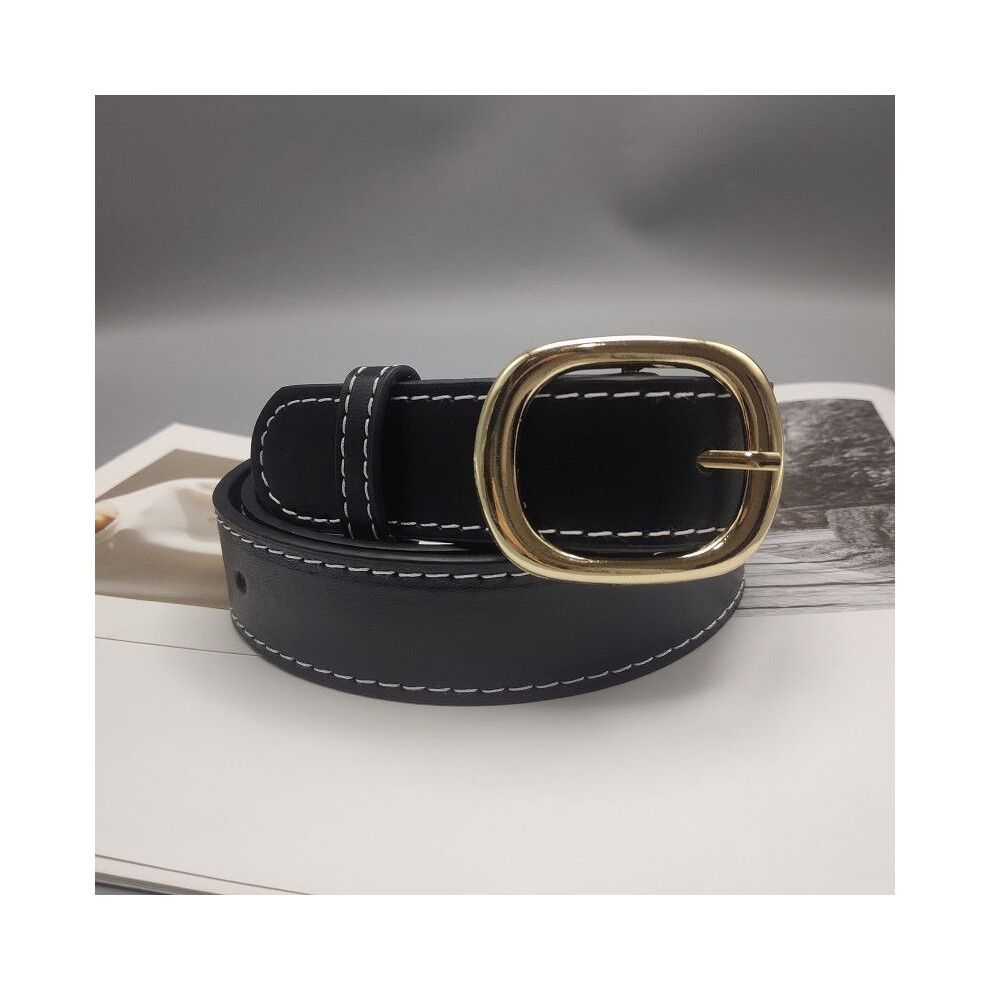 (StyleF)Pantalon décontracté minimaliste Pu pour étudiants avec ceinture décorative en noir et marron classique