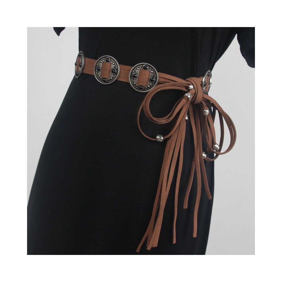 (Black Tassel Belt)Ceinture bohème vintage décorative pour femme avec jupe élégante et caractéristiques robe