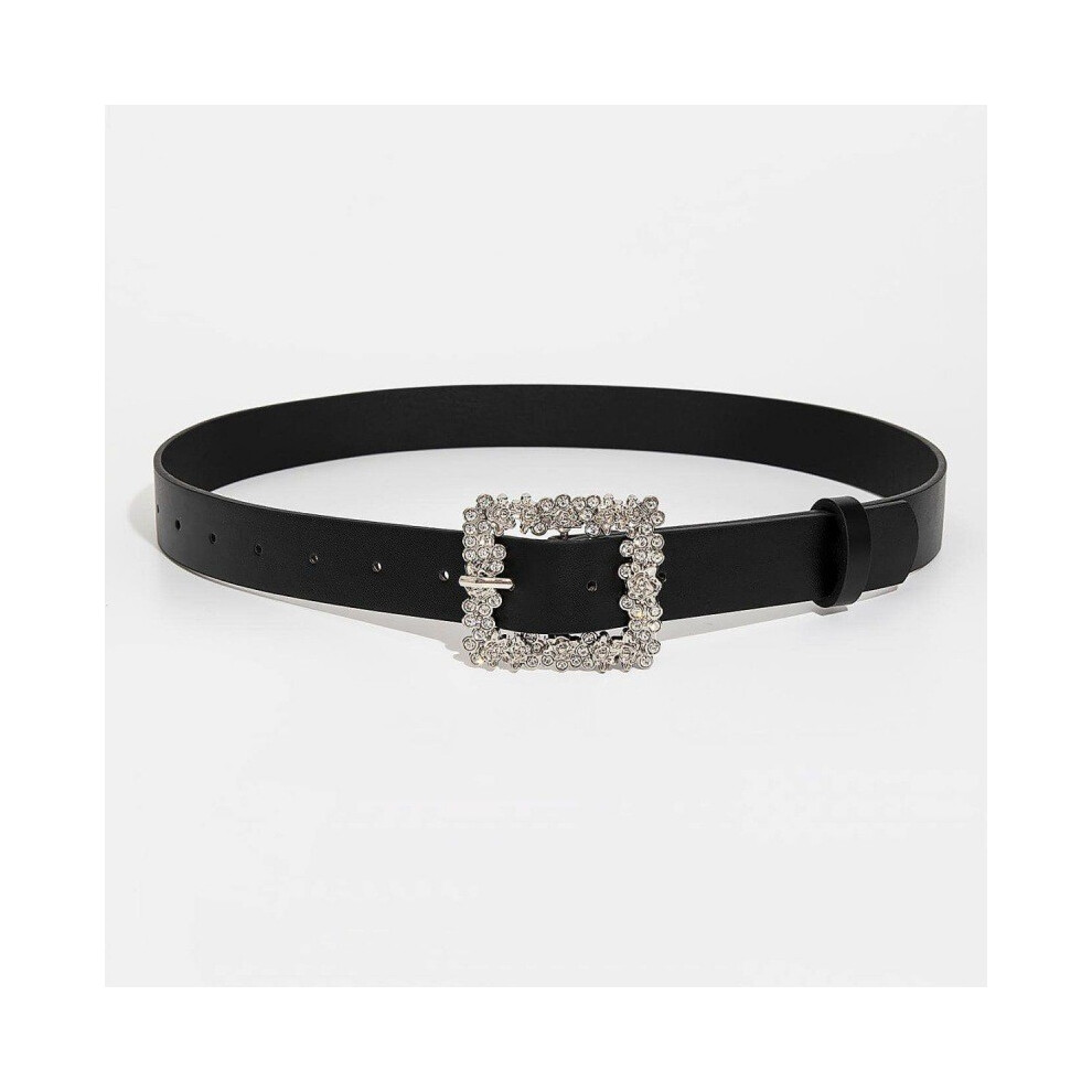 (StyleG)Ceinture habillée classique femme motif pierre blanche boucle carrée pour armoire intemporelle essentiels