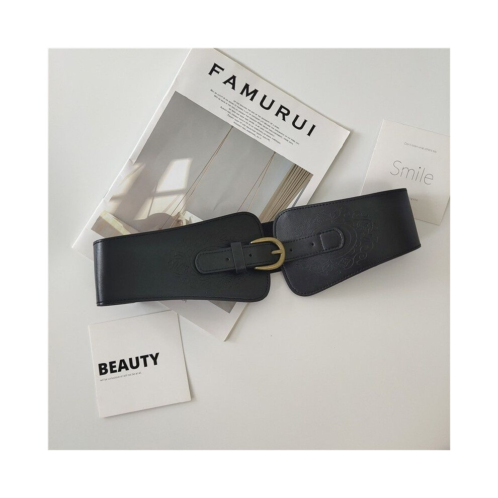 (Black)Ceinture femme chic forme ovale en noir classique pour style sans effort