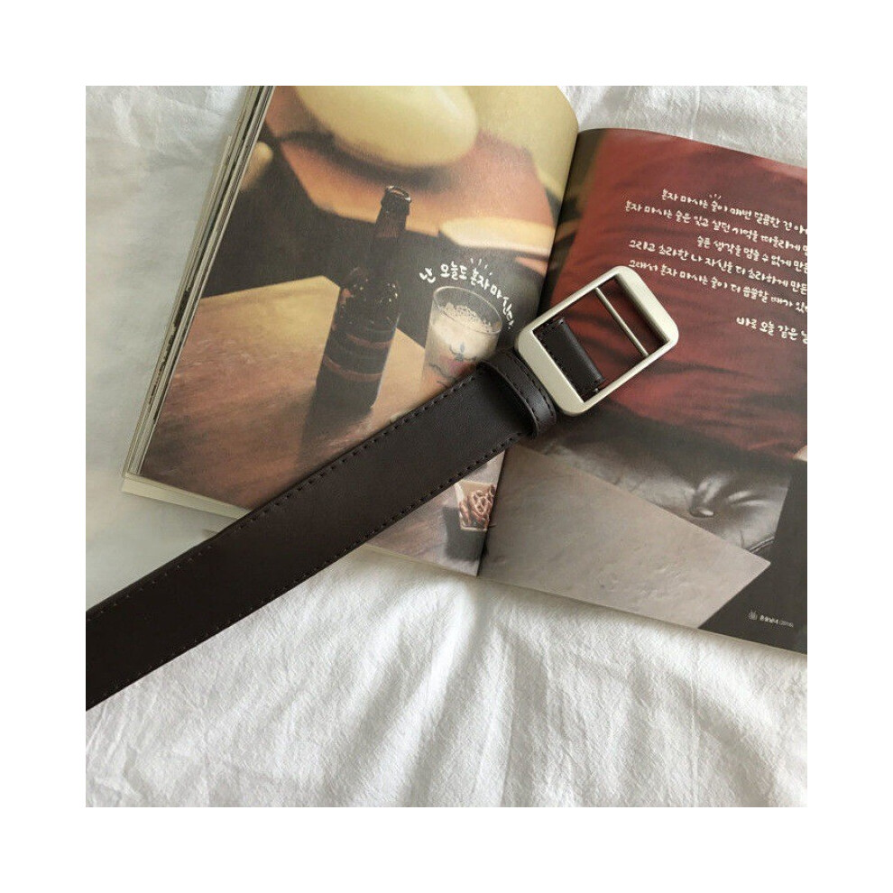 (Coffee)Élégante ceinture coréenne sans trou Pu boucle automatique pour jean femme dans les tons noir et marron