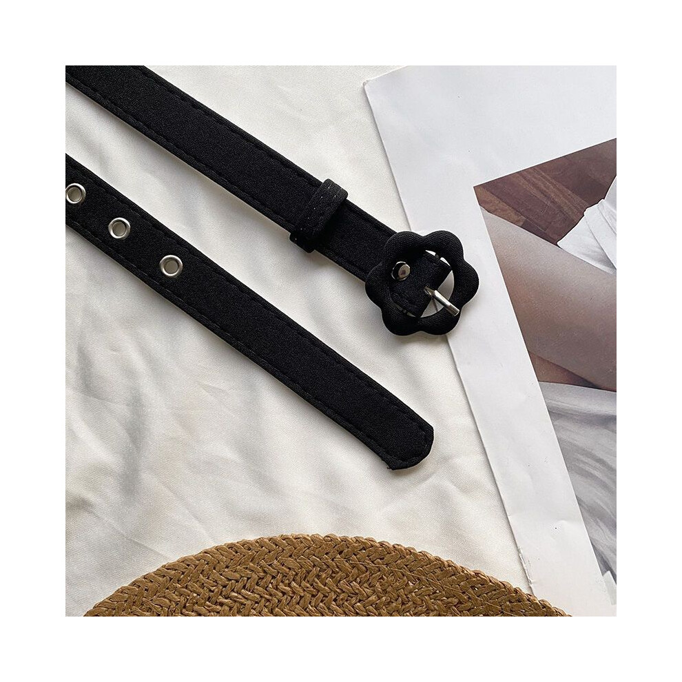 (Black)Élégant pantalon en jean noir été fleuri femme mode ins avec ceinture décorative