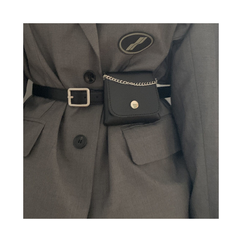 (BeltWaist Bag)Ceinture contemporaine Pu taille avec mini sac assorti pour femme mode élégante automne