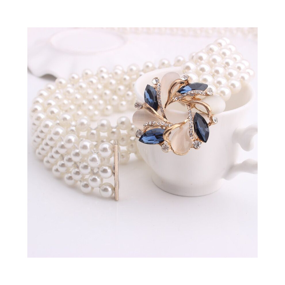 (Blue67cm Stretch)Ceinture élégante fleur strass perle taille pour femme en couleur blanche polyvalente parfaite pour robes