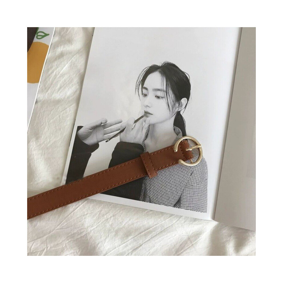 (Camel)Élégante ceinture en jean minimaliste boucle C pour femme couleurs café et chameau noir