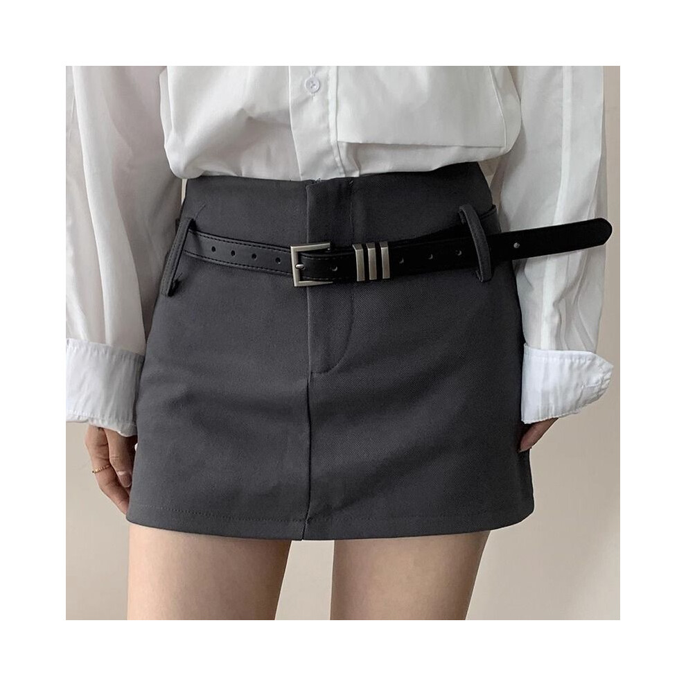 (Black Triple Clip)Pantalon femme moderne en jean noir avec ceinture design minimaliste élégant et
