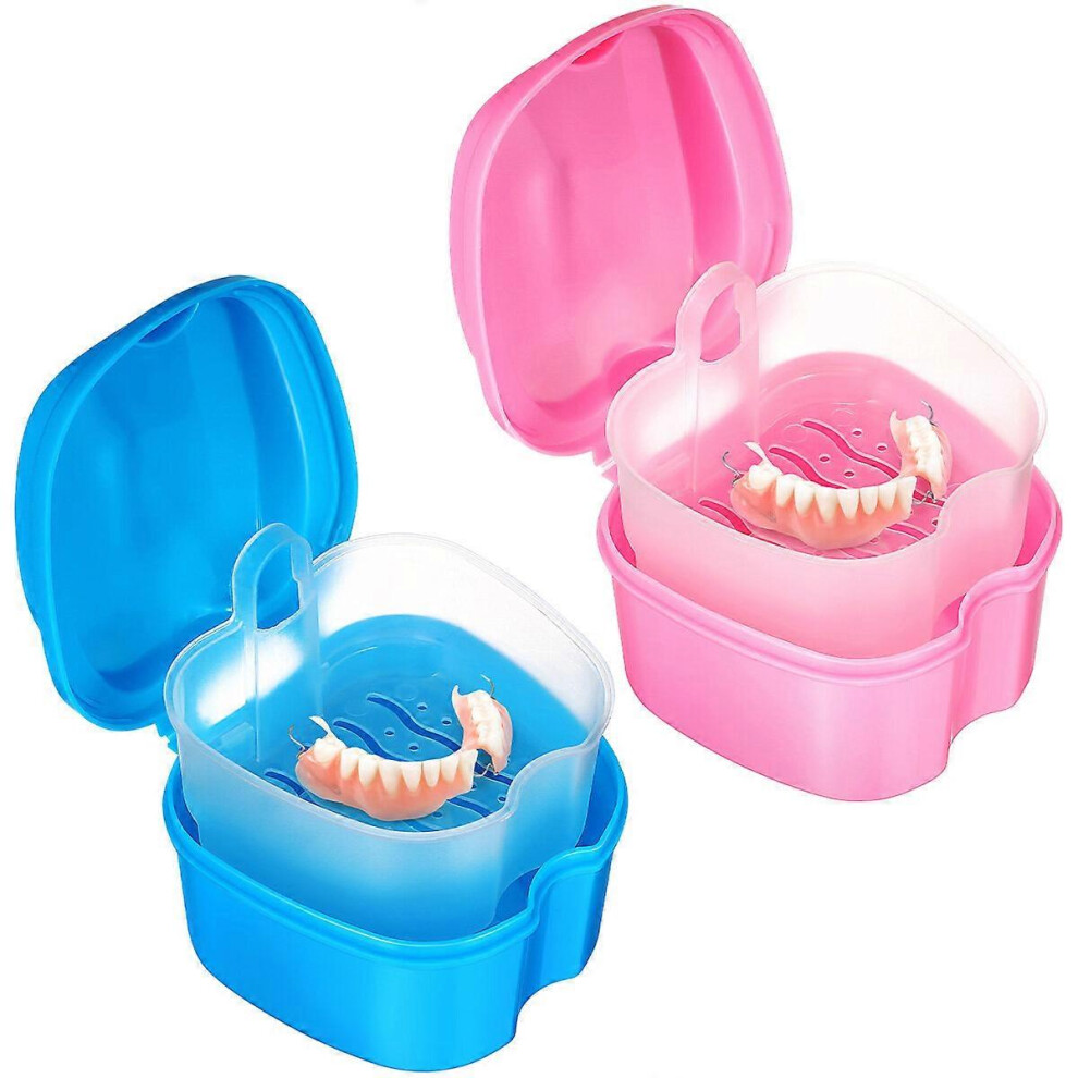 Kricely (As Show, One Size) 2Pcs Portable Denture Case Travel-Sized Denture Container Household Denture Cup Denture Supply