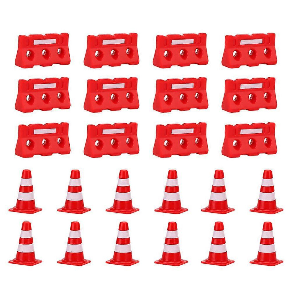Kricely (As Show, One Size) 24Pcs Mini Traffic Cones Fences Traffic Road Signs Playset Traffic Cones Toys