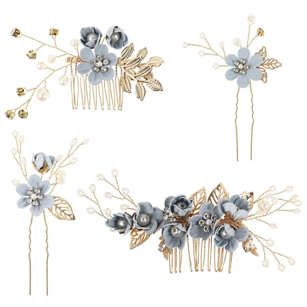 Kricely (Blue, One Size) 4Pcs Wedding Handmade Fashion Hair Comb Set Floral Bridal Headpieces Hair Accessories Rhinestone Wedding Dress Accessories (Pink)
