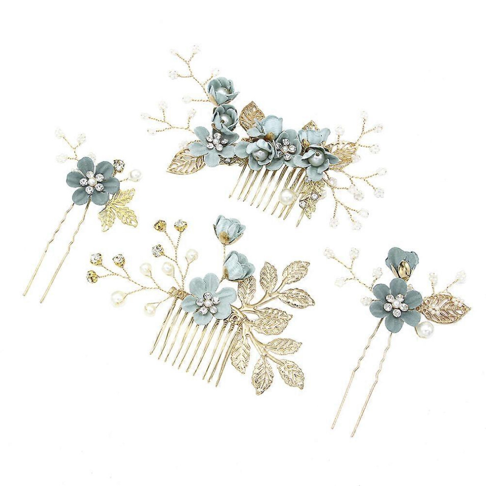 Kricely (Green, One Size) 4Pcs Wedding Handmade Fashion Hair Comb Set Floral Bridal Headpieces Hair Accessories Rhinestone Wedding Dress Accessories (Pink)