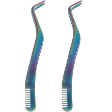 (As show, One size) 2pcs Eyelash Tweezers Eyelash Applicator Tools Eyelash Extension Tweezer Stainless Steel Tweezers with Comb End