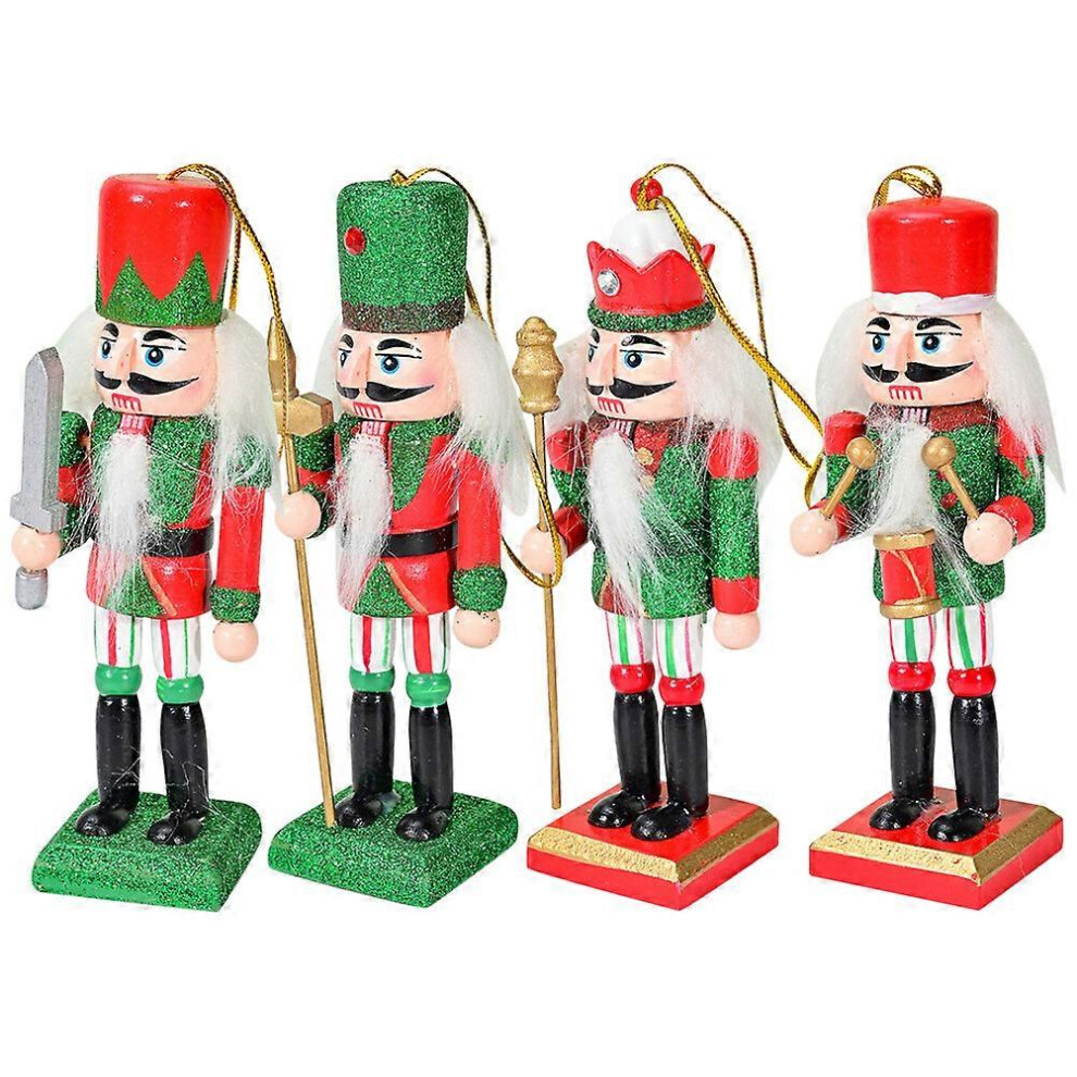 Kricely (As Show, One Size) 4Pcs Hanging Christmas Nutcracker Christmas Tree Ornament Wood Small Nutcracker Puppet