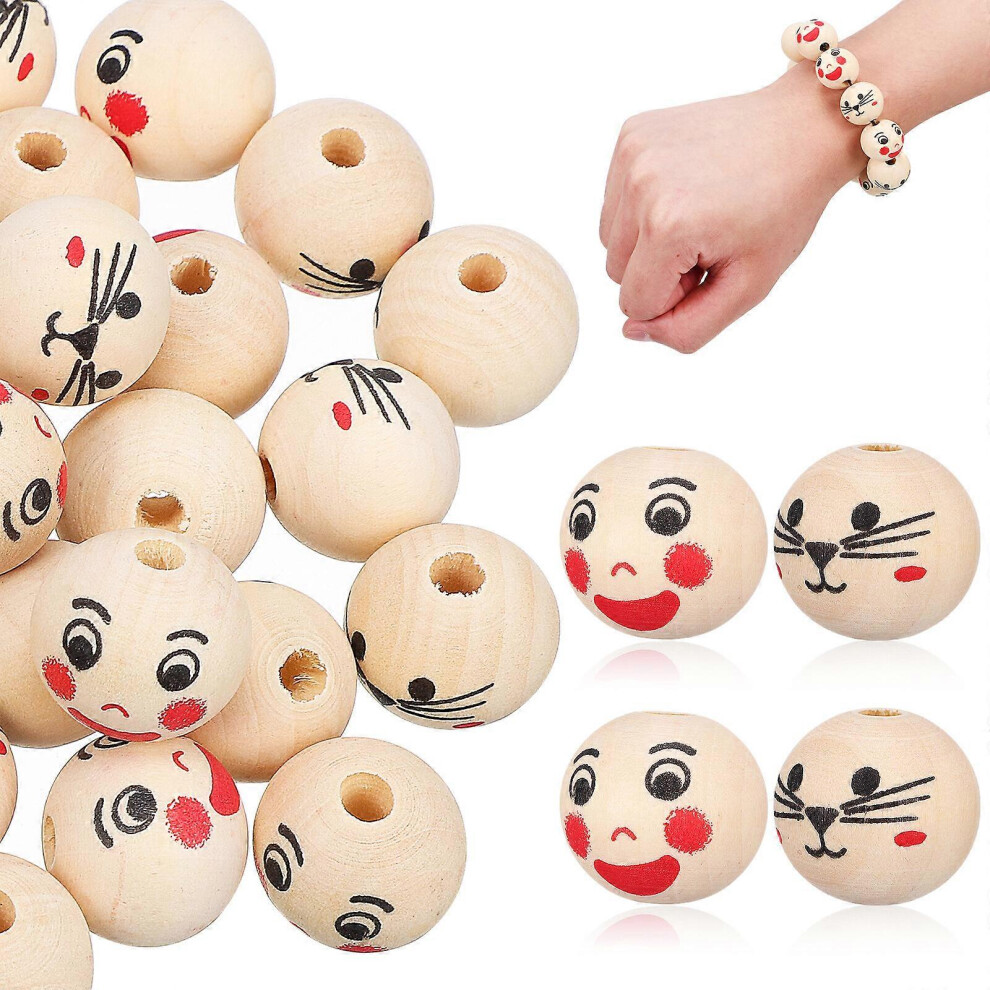 Kricely (As Show, One Size) 40Pcs Wood Beads Craft Round Beads Wood Spacer Beads Pendant Craft Making Supplies