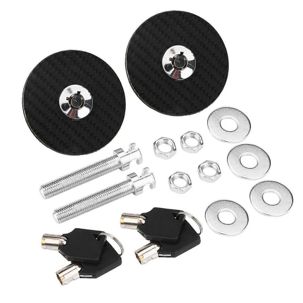 (As Show, One Size) Car Universal Carbon Fiber Style Engine Hood Cover Lock Key Pin Kit Quick Latch Release 6909775568743
