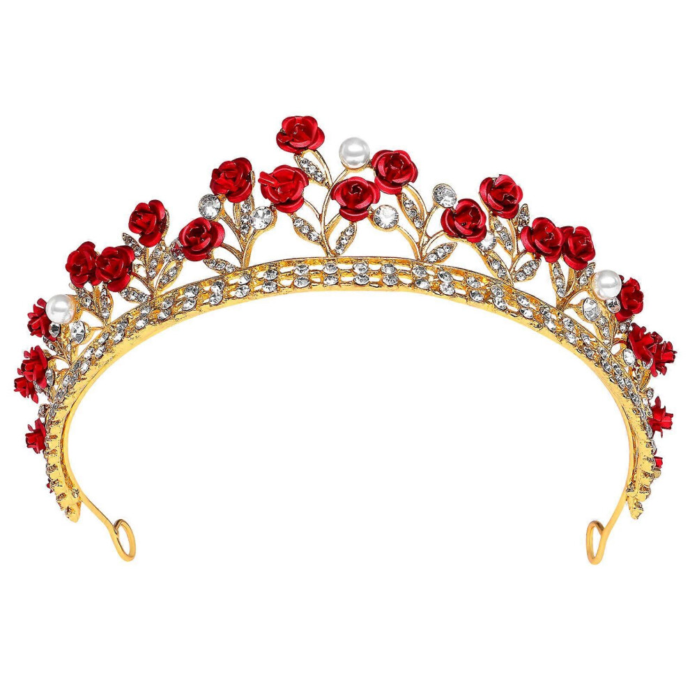 Kricely (As Show, One Size) Lurrose Rose Designed Bride Headdress Wedding Hair Crown Rose Rhinestone Crown Wedding Girl Tiara Headdress