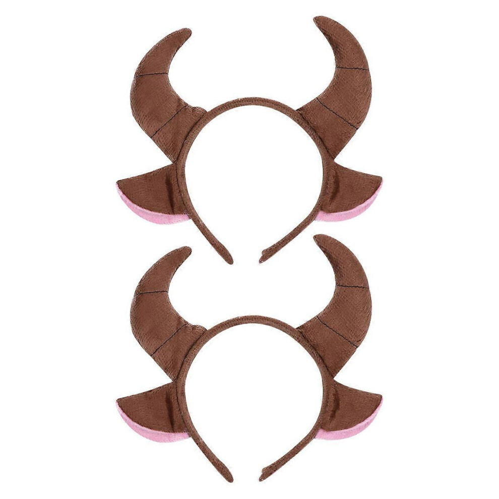 Kricely (As Show, One Size) 2Pcs Bull Ears And Horns Headband Hair Halloween Christmas Party Headdress