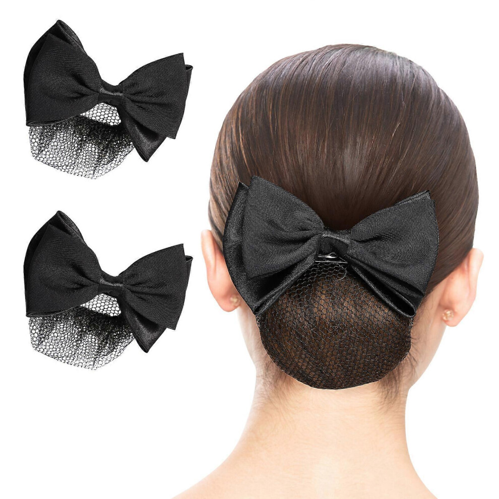 Kricely (As Show, One Size) 2Pcs Hair Bun Covers Hair Nets Decorations Women Bow-Knot Hair Clip Snoods Nets Hair Accessories