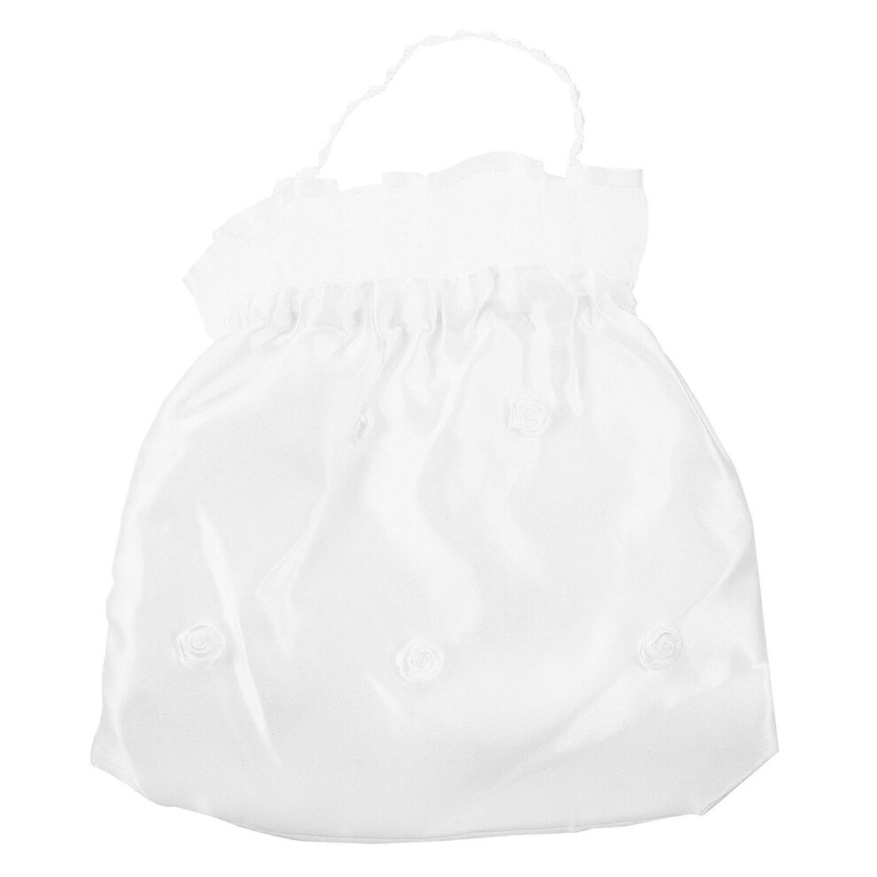 Kricely (As Show, One Size) Bridal Bridesmaid Satin Flower Decorated Dolly Bag Wedding Bride Handbag White