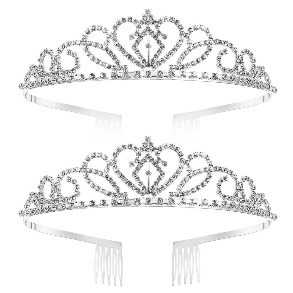 Kricely (As Show, One Size) Frcolor 2Pcs Wedding Bridal Rhinestone Tiara / Crown / Hairband / Hair Loop With Small Comb (Sliver)