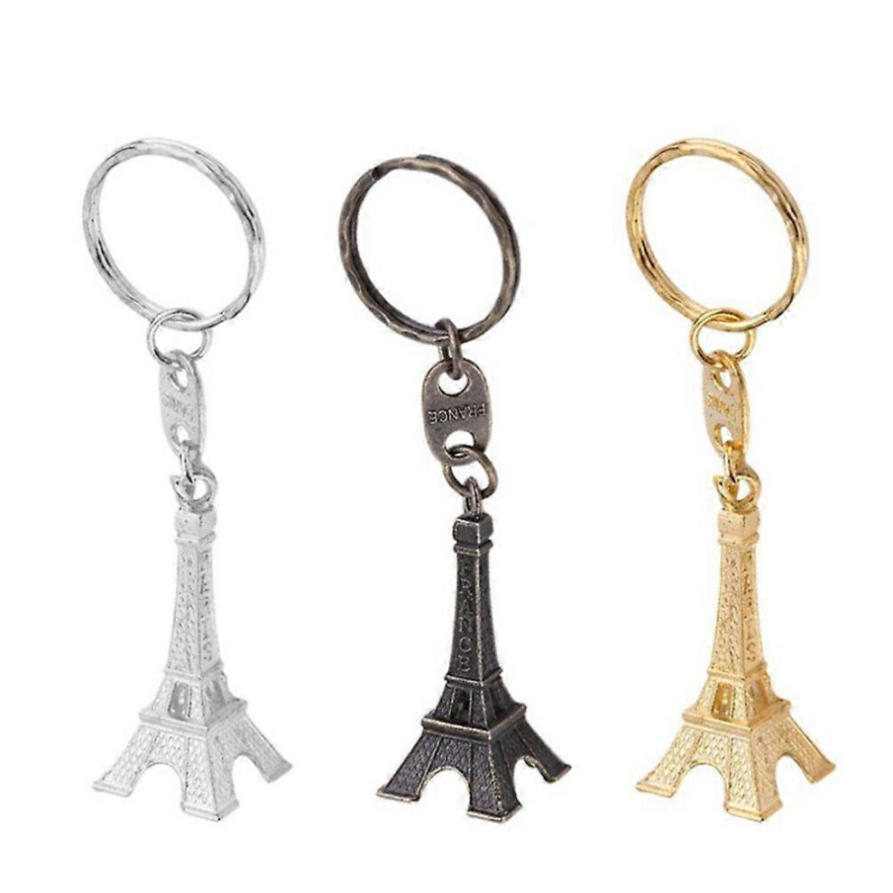 Kricely (As Show, One Size) 12Pcs Retro Keyring Eiffel Tower Key Chain Mini Keychain Pendant Decorations (Golden/Silver/Bronze)