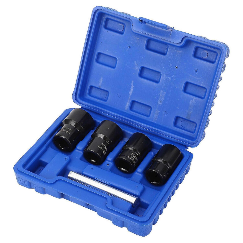 (As Show, One Size) 5Pcs Twist Socket Set Locking Wheel Nut Bolt Stud Extractor Removers 17Mm 19Mm 21Mm 22Mm Socket 6909775598276