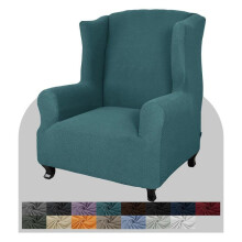 (peacock blue) Chair Cover 1 Piece Soft Spandex Jacquard Wing Chair Cover Living Room Sofa Cover for Wingback Chair with Foam Bar (Dark Brown)