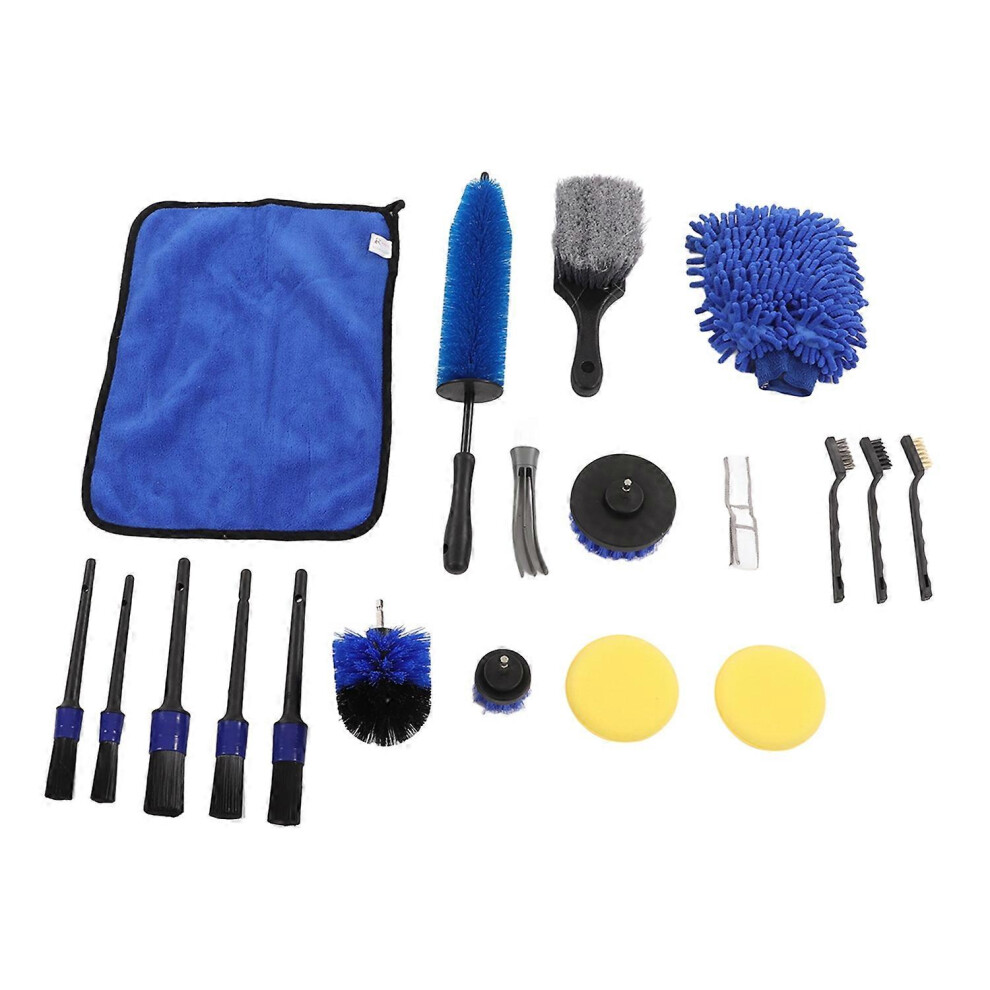 (As Show, One Size) 18Pcs Car Detailing Brush Kit Tire Drill Brushes Wash Mitt Towel Wax Pad Cleaning Tool For Wheel Exh 6909775604229